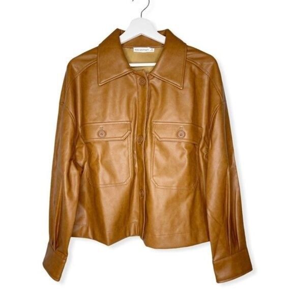 AVEC LES FILLES Faux Leather Crop Jacket in Cognac - Picture 1 of 7
